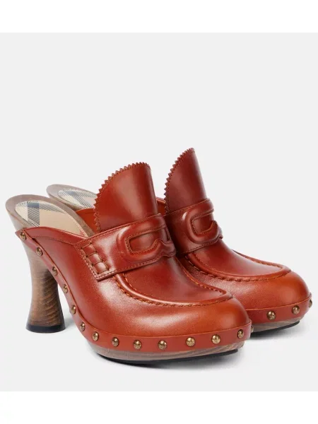 Кожени мюли Burberry кафяво