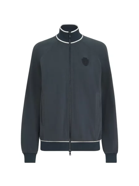 Hanorac cu fermoar Brunello Cucinelli din material terry cu autograf albastru