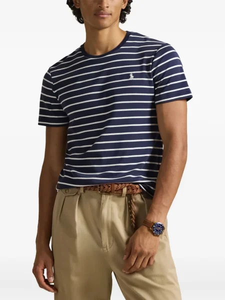 Iš natūralios odos trumpas dryžuotos polo marškinėliai Polo Ralph Lauren pilka