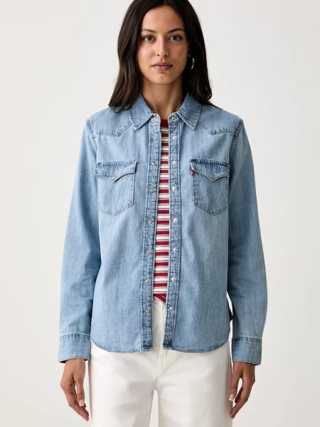 Levi's cămașă de damă din denim HERITAGE WESTERN DENIM albastru