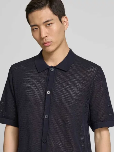 Koszula casualowa z listwą guzikową model ‘AARTO’ Jack & Jones Premium granatowa