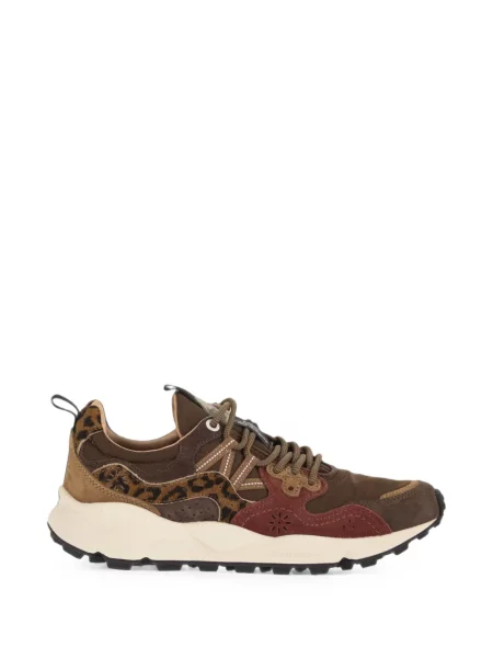 Sneakerși Flower Mountain cu șireturi cu model floral din dantelă maro