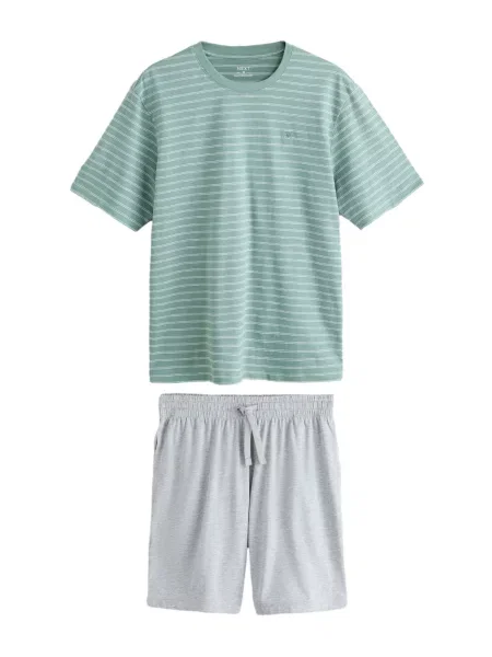 Next Pijama scurtă gri deschis / verde alb