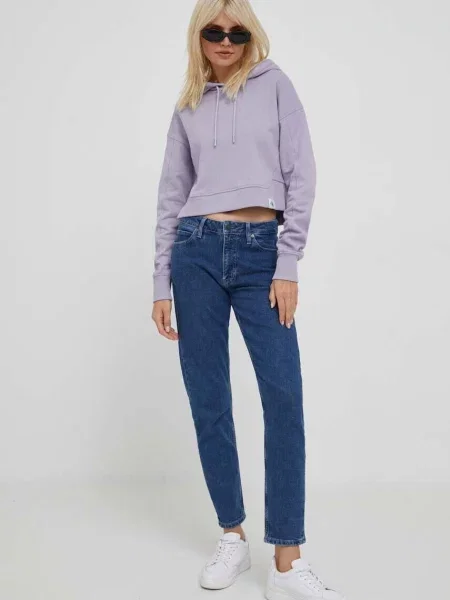 Bluza z kapturem Calvin Klein Jeans Rib Mix Lilac XS fioletowa