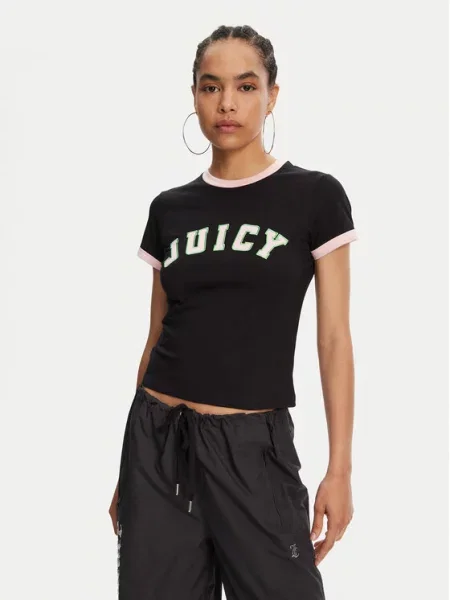 Juicy Couture Marškinėliai Collegiate Ringer juoda