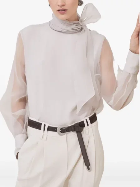 Jedwabna bluzka Brunello Cucinelli z kokardką