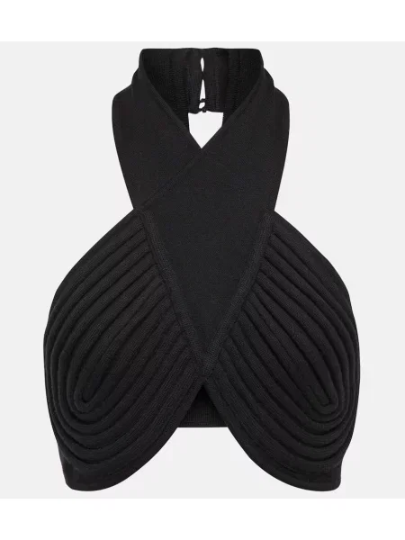 Top Gabriela Hearst wełniany z dekoltem halter czarny