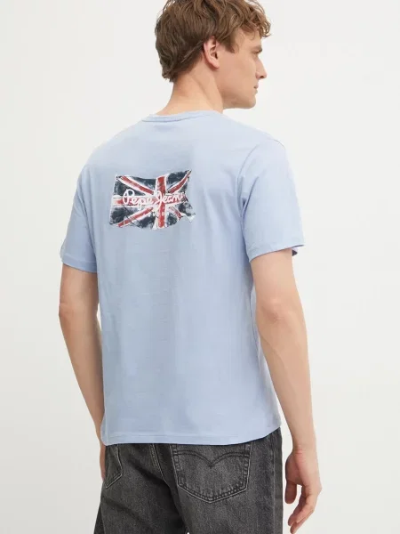 Тениска Pepe Jeans BACK CLAG с апликация синьо