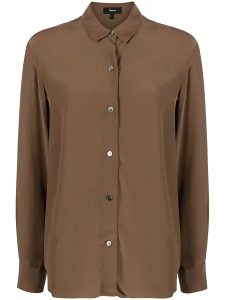 Cămașă Theory din crep maro