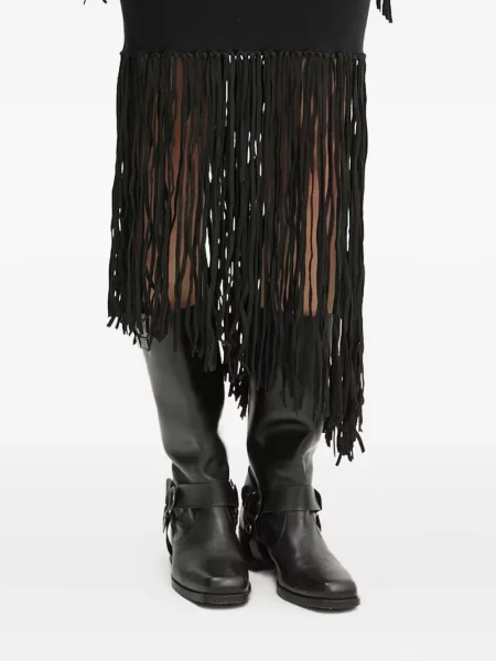 Fustă midi Munthe cu franjuri până la genunchi negru