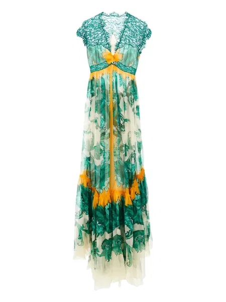 Rochie maxi Etro cu imagine de costum verde