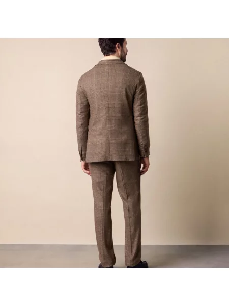 Lniany garnitur Brooks Brothers w kratę brązowy