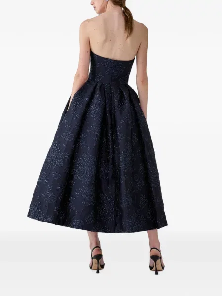 Φλοράλ μίντι φόρεμα Carolina Herrera ζακάρ στράπλες μπλε