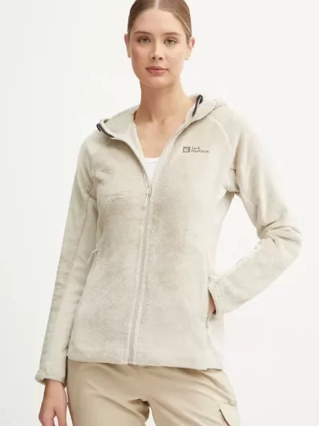 Sportovní mikina Jack Wolfskin Rotwand s kapucí béžová