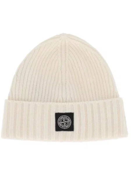 Dzianinowa czapka Stone Island z kamieniami biała