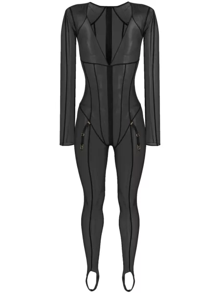 Прозрачен дълго гащеризон Maison Close черно