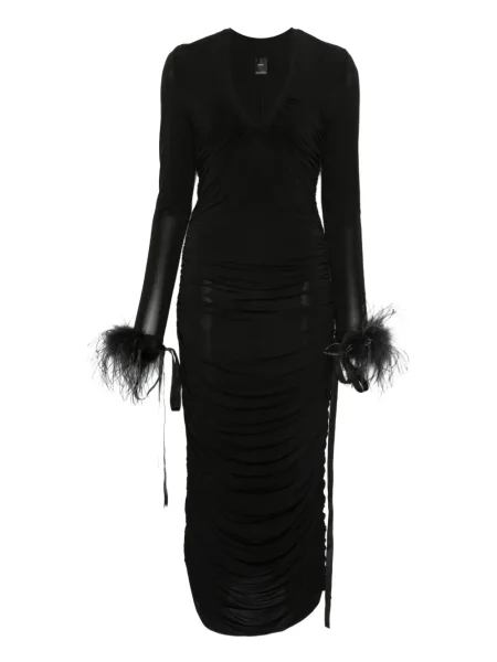 Kostiumas midi suknelė Pinko su plunksnomis iki kelių juoda