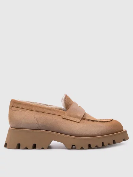 Замшеві лофери на хутрі Santoni коричневі