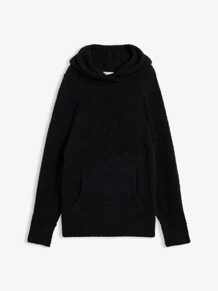 Sweter z kapturem z polaru baranka czarny