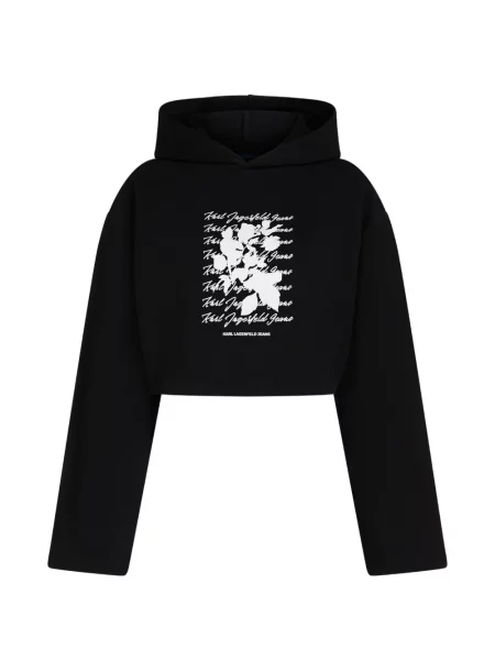 Hanorac cu glugă Karl Lagerfeld Jeans cu model floral cu imagine negru