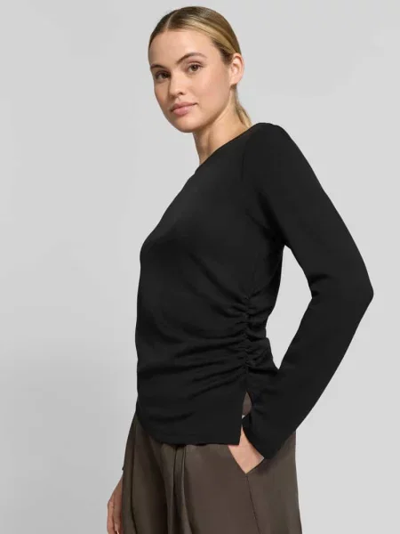 Bluzka z długim rękawem o kroju regular fit z marszczeniami model Helle' My Essential Wardrobe czarna