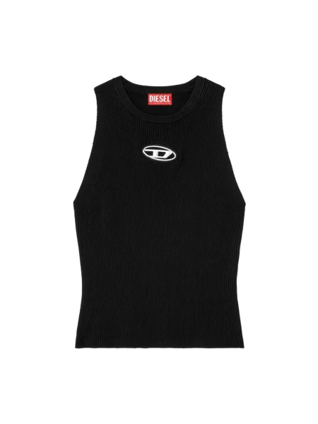 Top Diesel z dekoltem w serek na ramiączkach żakardowy czarny