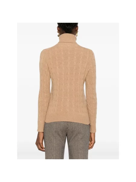 Sweter z dzianiny z golfem Ralph Lauren brązowy