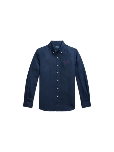 Lniana koszula Polo Ralph Lauren niebieska