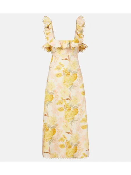 Rochie midi Zimmermann de in cu model floral cu volane galben