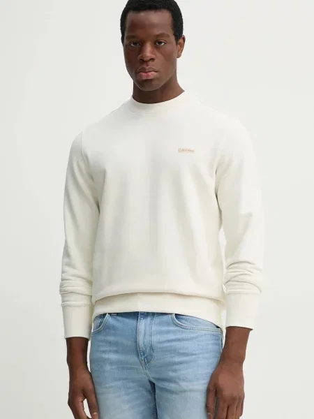 Bluza nierozpinana Calvin Klein Jeans z okrągłym dekoltem elegancka beżowa