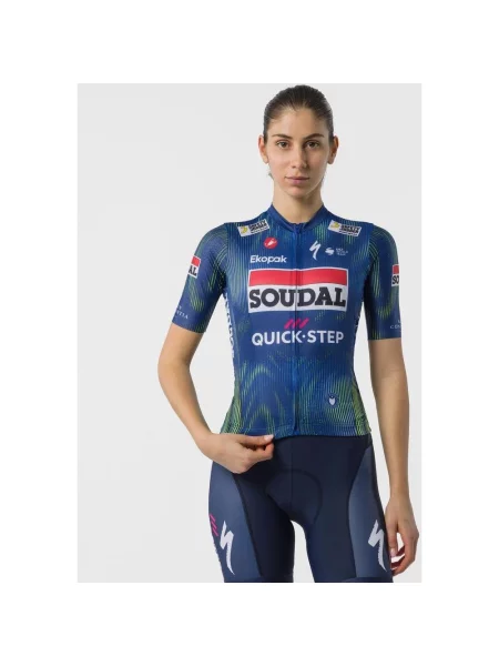 Koszulka rowerowa Soudal Quick-Step Competizione 4 krótki rękaw niebiesko-limonkowa XS niebieska