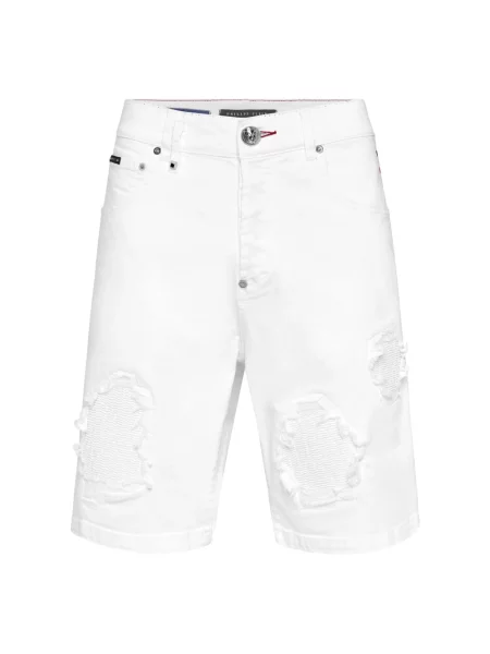 Szorty jeansowe Philipp Plein z przetarciami białe