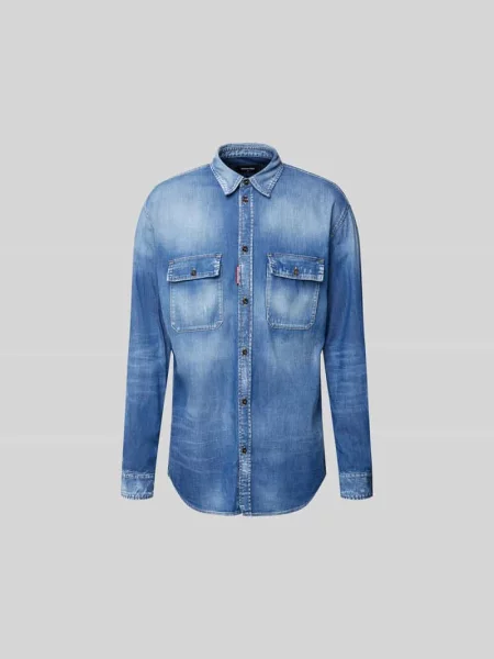 Koszula jeansowa o kroju regular fit z na piersi Dsquared2 niebieska