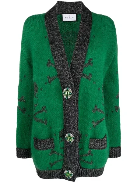 Cardigan Philipp Plein cu imagine de mohair verde