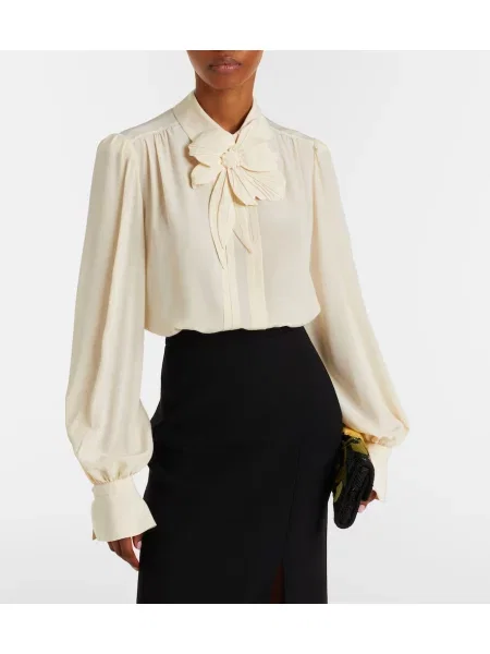 Bluză Valentino de mătase cu model floral alb
