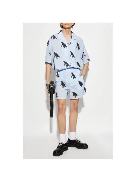 Koszula Moschino w paski z paskiem niebieska