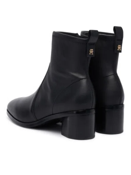 Tommy Hilfiger bőr csizma TH STRETCH LEATHER BOOTIE magassarkú fekete