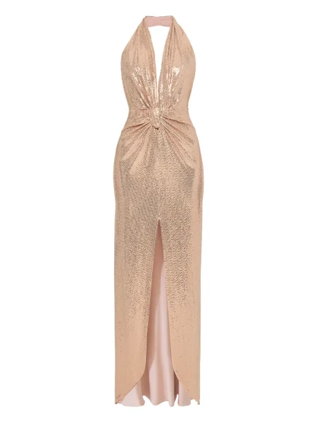 Rochie maxi Nissa cu paiete de costum roz