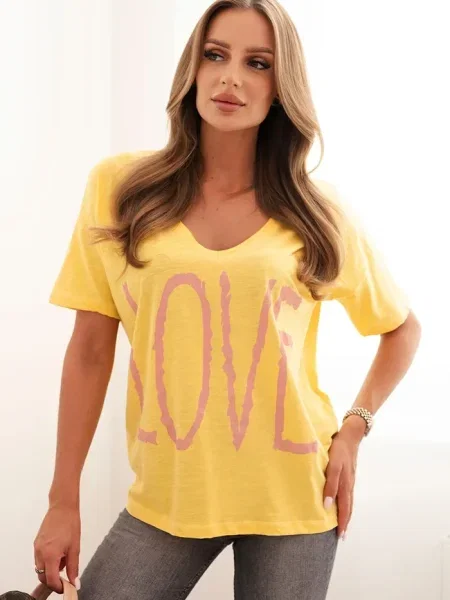 Bluză Kesi cu imagine cu decolteu în V galben