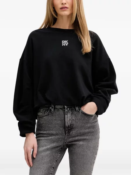 Hanorac crewneck Dkny cu decolteu rotund cu autograf negru
