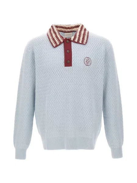 Gulerat tricou polo Drole De Monsieur tricotate ajurat albastru