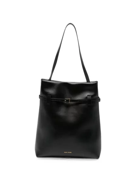 Geantă shopper Manu Atelier din piele cu cataramă negru