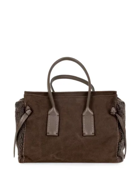 Geantă shopper Visona` din piele cu strasuri maro