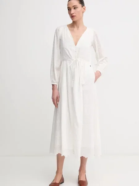 Pepe Jeans rochie din DEEPTY bej midi evazati alb