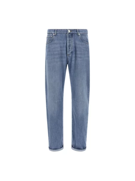 Jeansy Brunello Cucinelli z logo niebieskie