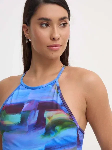 Jednodílné plavky Casall High Neck Printed měkký košík modré
