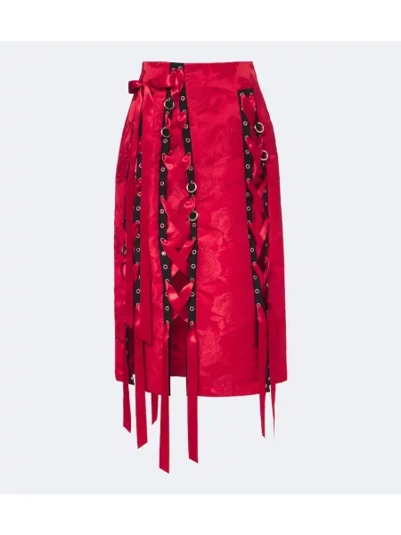 Fustă midi Simone Rocha cu funde cu model floral roșu