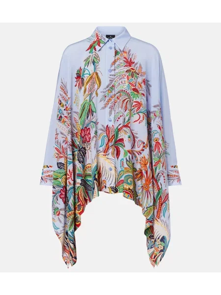 Bluză Etro de mătase cu model floral albastru