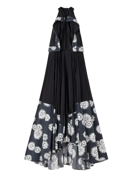 Rochie maxi Lanvin cu model floral plisată de costum negru