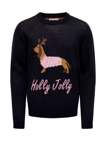 ONLY GIRLS Pulover KOGFala Xmas albastru închis / maro coniac / roz alb